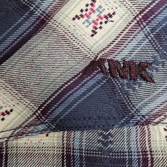 Mountain Khakis Button Up Shirt Women’s Small Plaid Blue Tan Pockets Soft Cotton - Picture 9 of 10